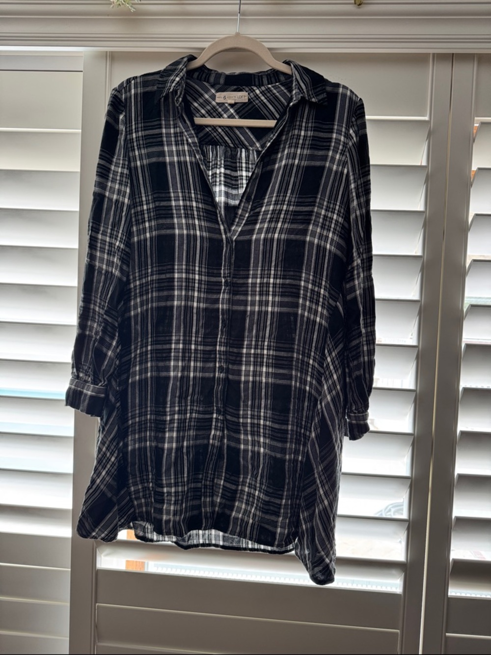 Lou & Grey Black and White Plaid Tunic Shirt Dress